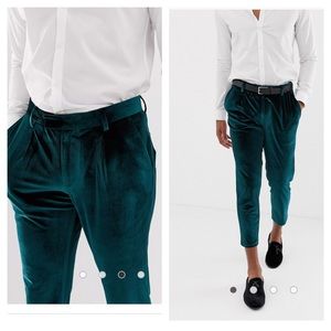 ASOS slim crop smart pant in green velvet